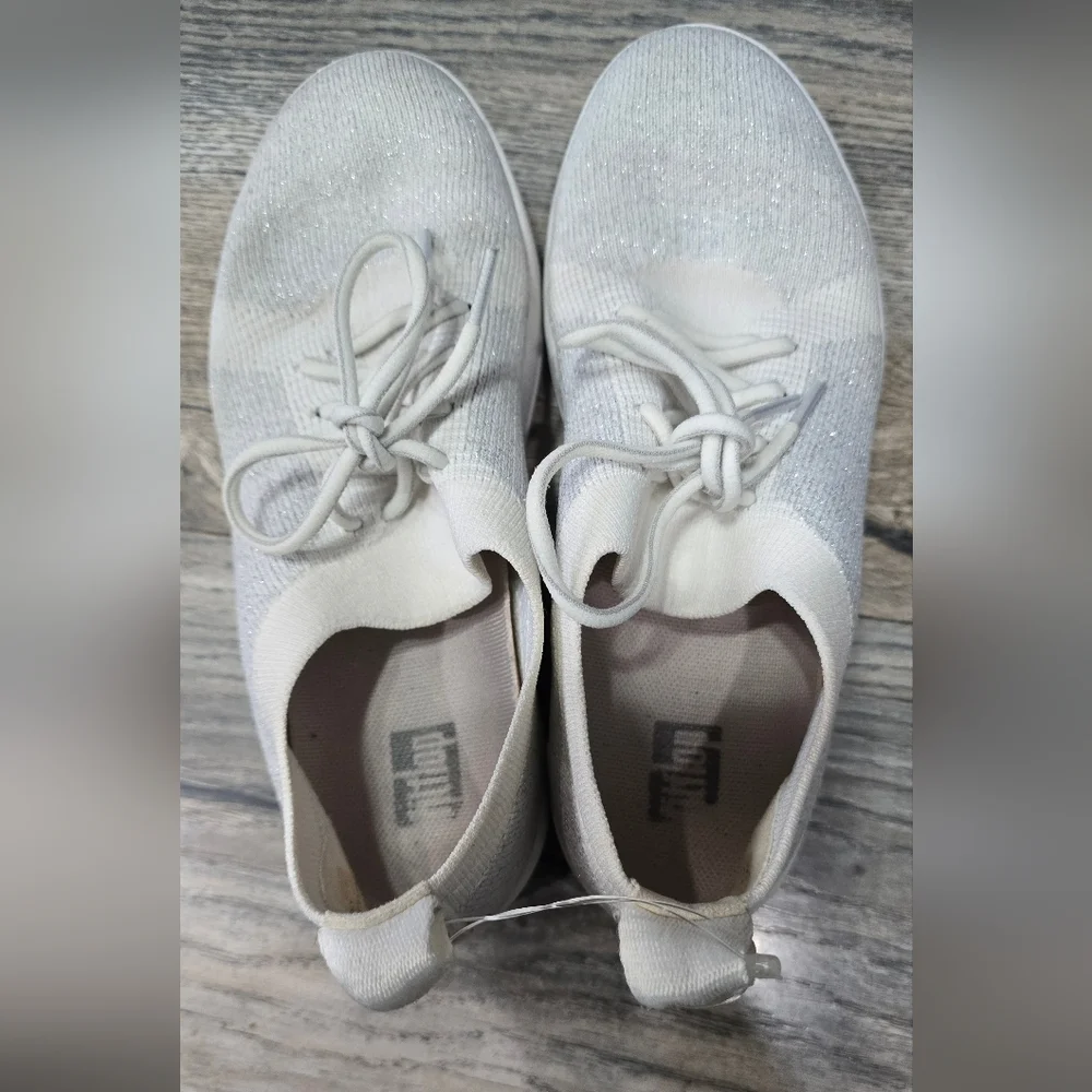 FitFlop F Sporty Womens Size 5 Casual Flat Athletic Sneaker Ivory Gold Glitter - Picture 4 of 7